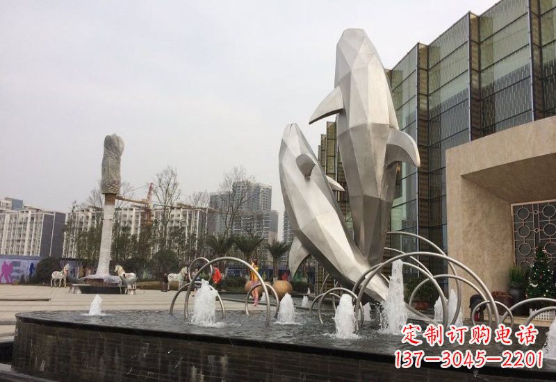 温州不锈钢抽象块面海豚雕塑