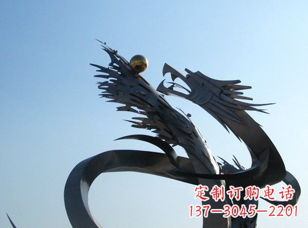 温州不锈钢抽象龙动物雕塑 (2)