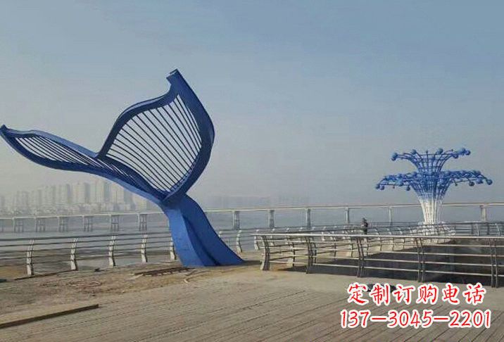 温州不锈钢抽象喷水鲸鱼雕塑