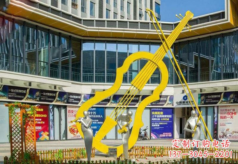 温州不锈钢抽象喷漆大提琴雕塑