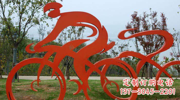 温州不锈钢抽象骑自行车人物雕塑1