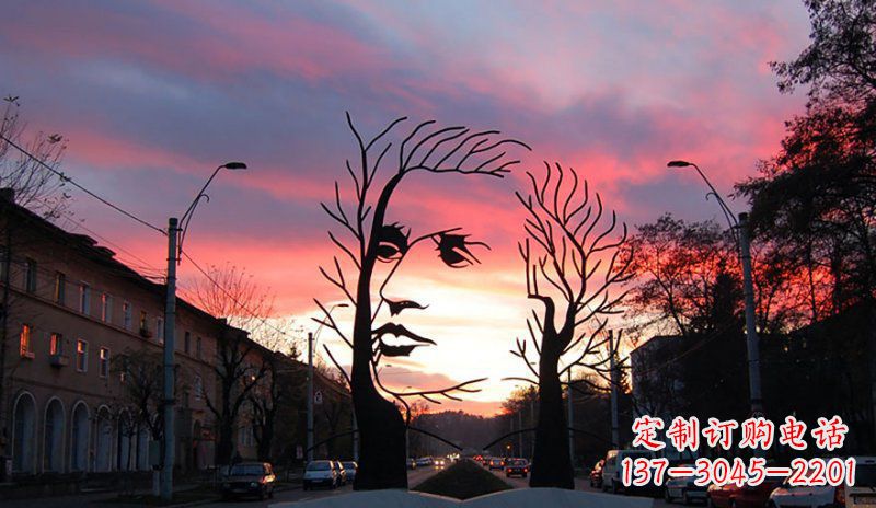 温州不锈钢抽象人头街边景观雕塑