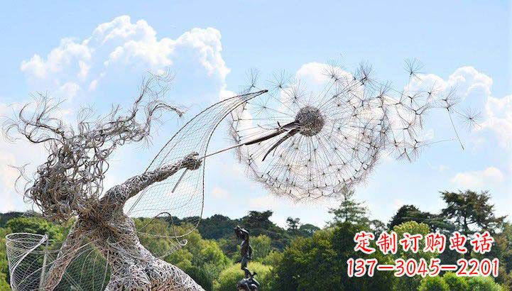 温州不锈钢抽象人物和蒲公英雕塑