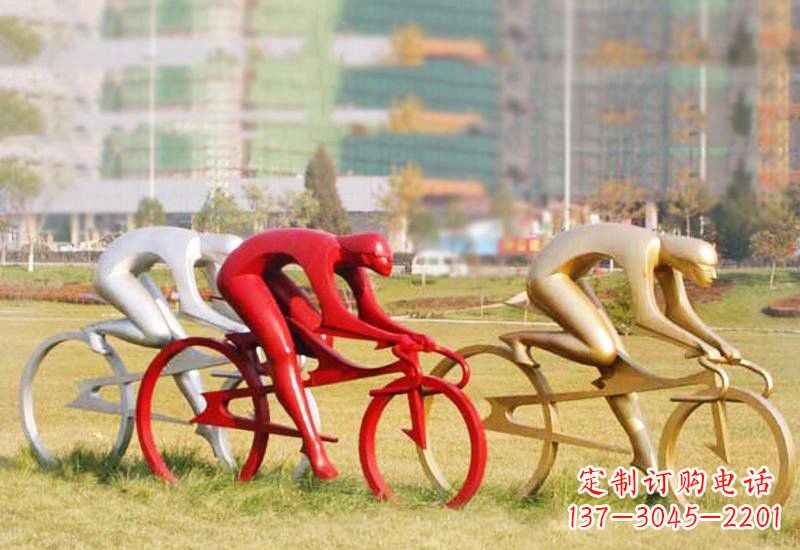 温州不锈钢抽象人物骑自行车雕塑
