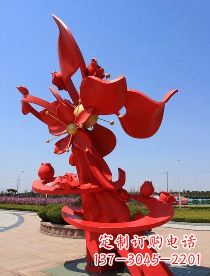温州不锈钢抽象石榴花雕塑