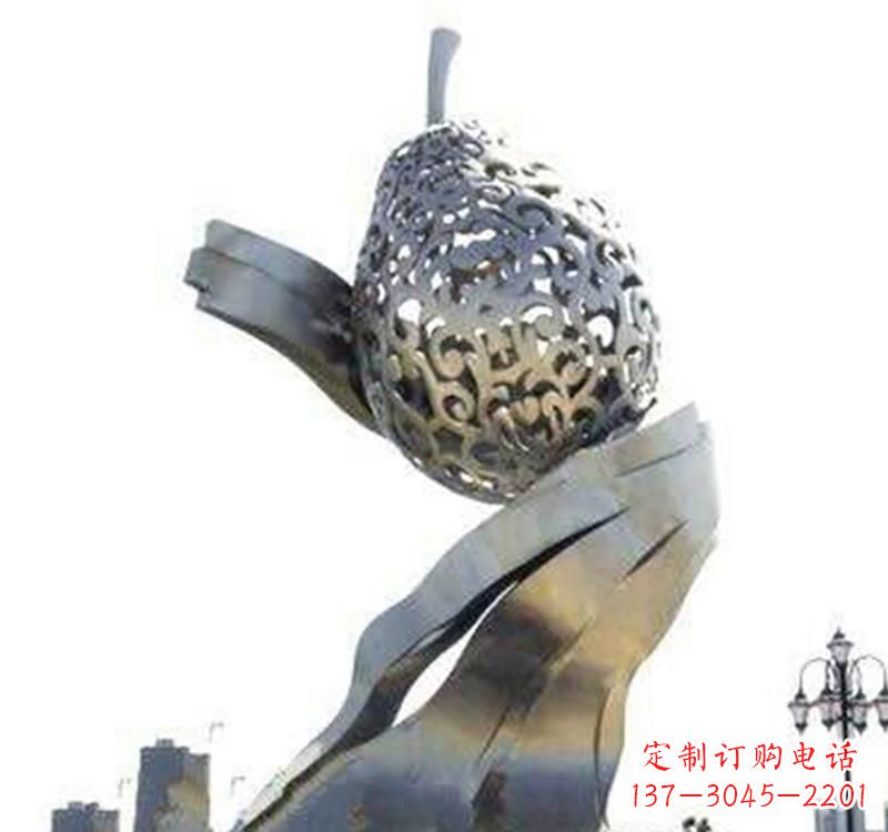 温州不锈钢抽象水果梨雕塑