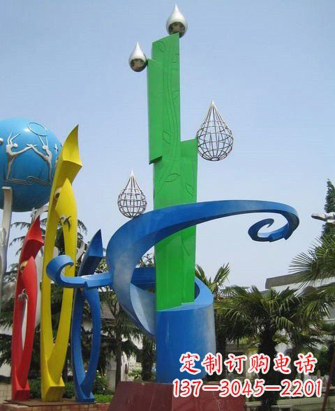 温州不锈钢抽象水滴和植物雕塑