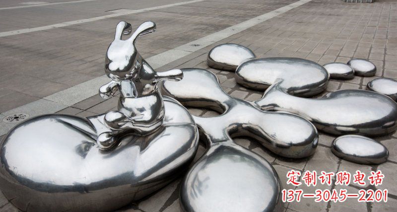 温州不锈钢抽象兔子和水滴广场雕塑