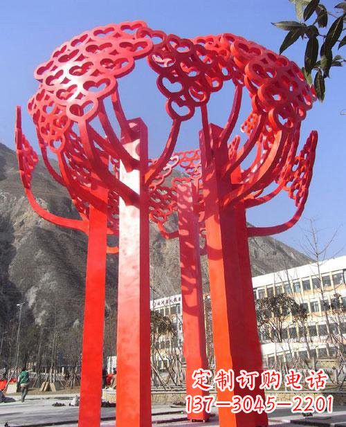 温州不锈钢抽象心形树叶大树雕塑