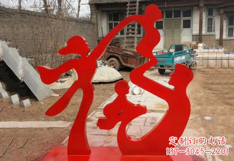 温州不锈钢抽象一家四口福字雕塑