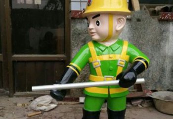 温州玻璃钢卡通消防员雕塑