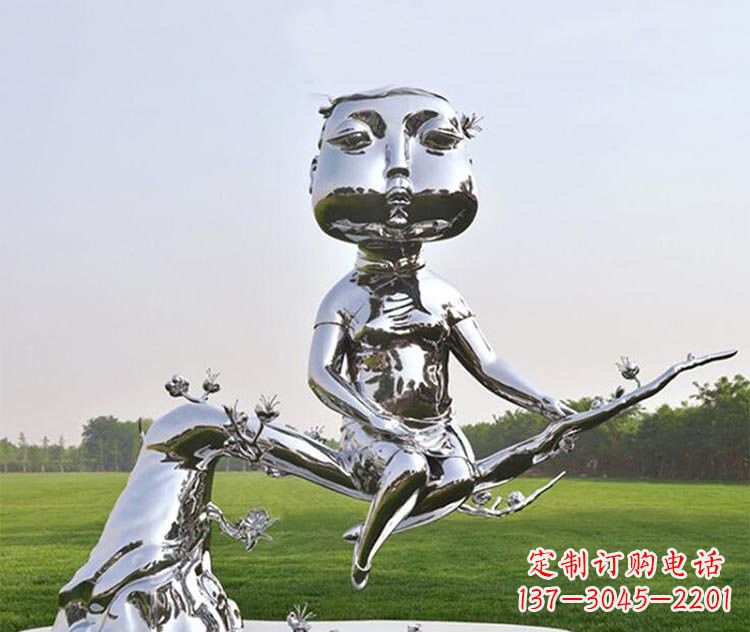 温州不锈钢抽象坐树枝上的女孩雕塑