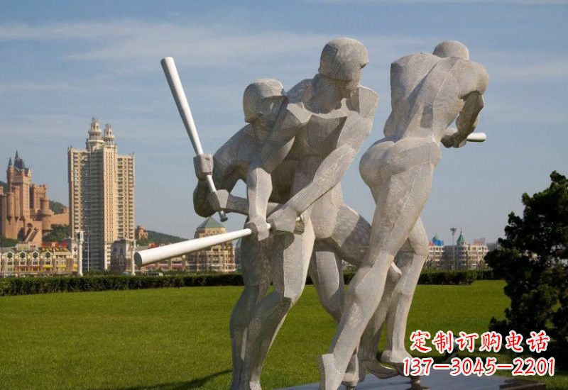 温州不锈钢打棒球人物雕塑2