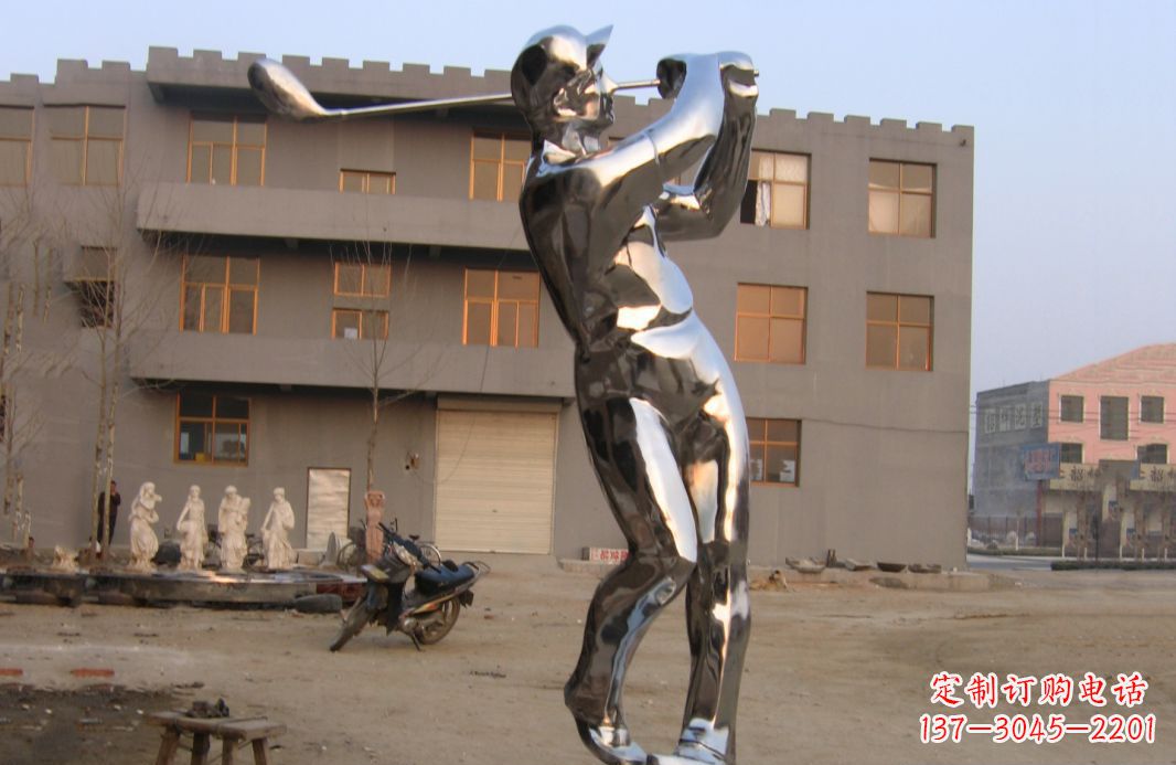 温州不锈钢打高尔夫球广场雕塑