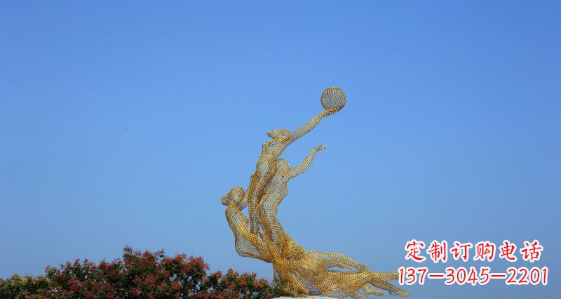 温州不锈钢打篮球的女孩公园景观雕塑