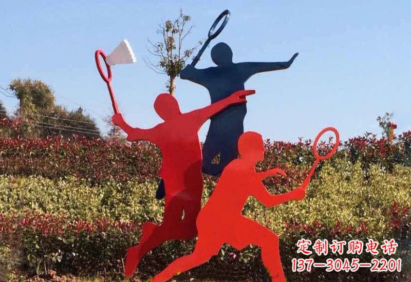 温州不锈钢打羽毛球剪影人物雕塑