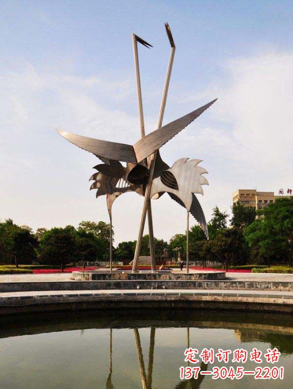 温州不锈钢大型广场抽象仙鹤雕塑
