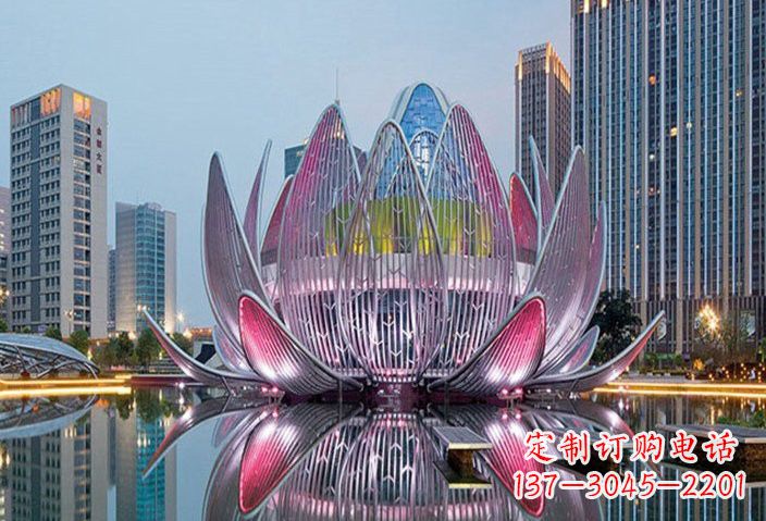 温州不锈钢灯光景观荷花雕塑