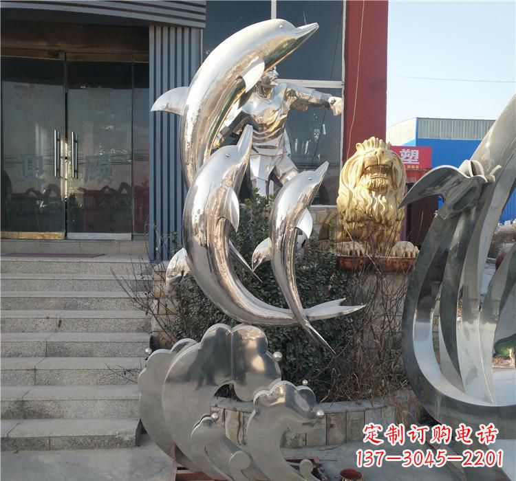 温州不锈钢动物海豚雕塑