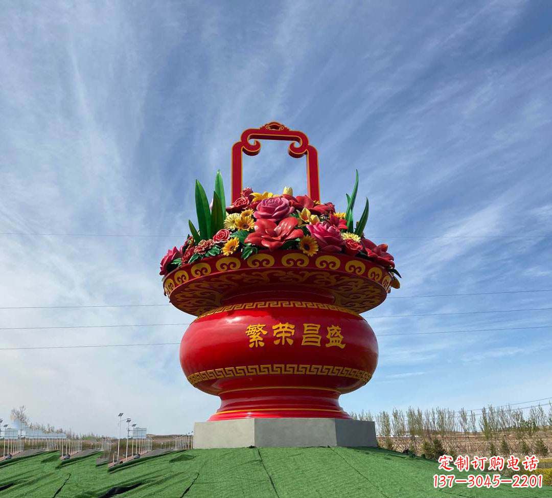 温州不锈钢花篮雕塑象征繁荣昌盛