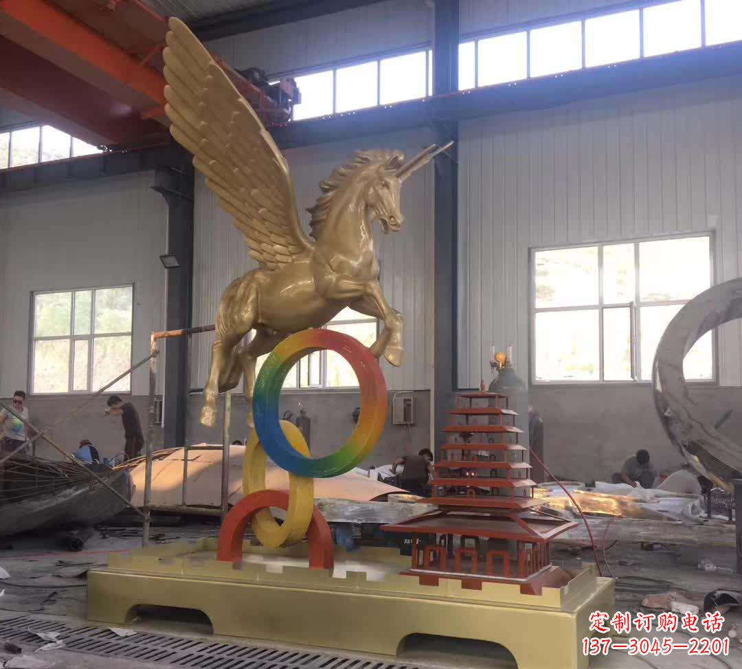 温州不锈钢飞马踩圆圈雕塑精美艺术之作