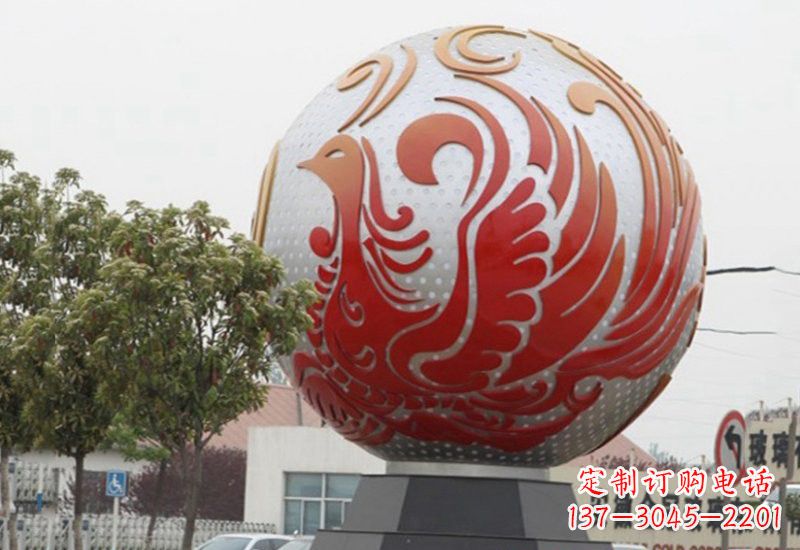 温州不锈钢凤凰浮雕圆球雕塑