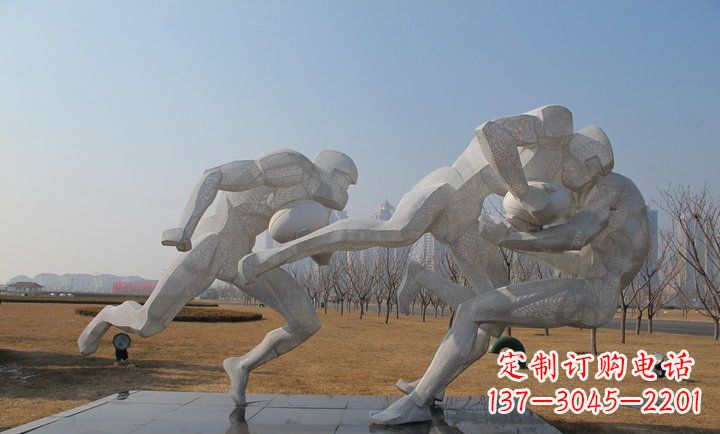 温州不锈钢橄榄球运动抽象人物雕塑