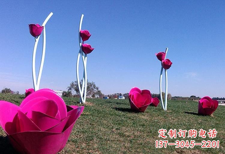 温州不锈钢公园彩色玫瑰花雕塑