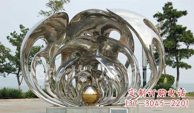 温州不锈钢公园抽象贝壳珍珠雕塑