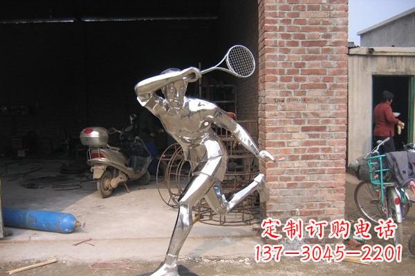 温州不锈钢公园抽象打羽毛球人物雕塑