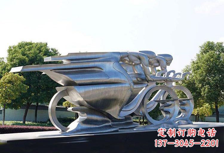 温州不锈钢公园抽象骑自行车人物雕塑