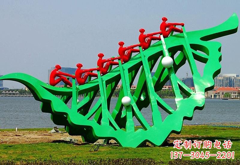 温州不锈钢公园抽象树叶船雕塑