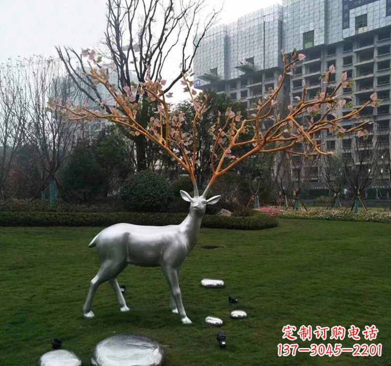 温州不锈钢公园抽象树枝梅花鹿雕塑