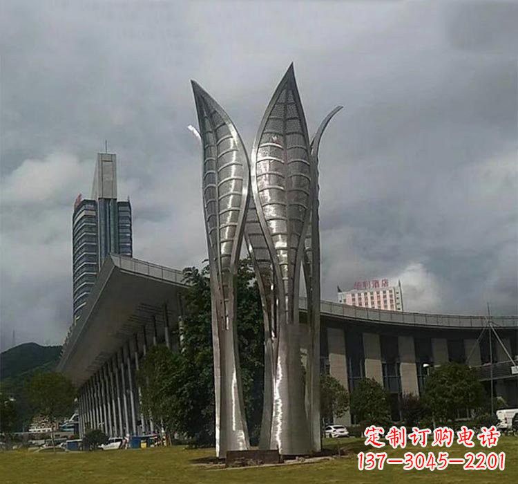 温州不锈钢公园大型抽象树叶雕塑