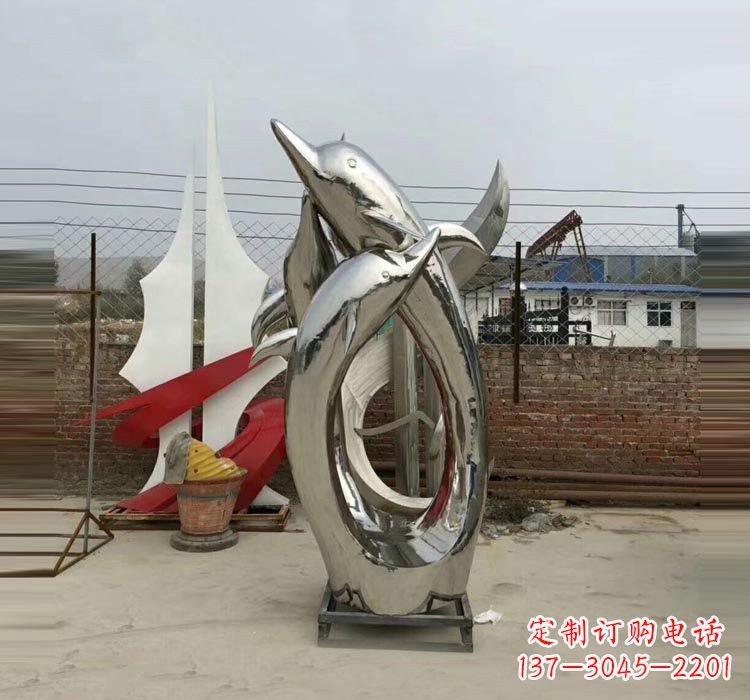 温州不锈钢公园动物镜面海豚雕塑