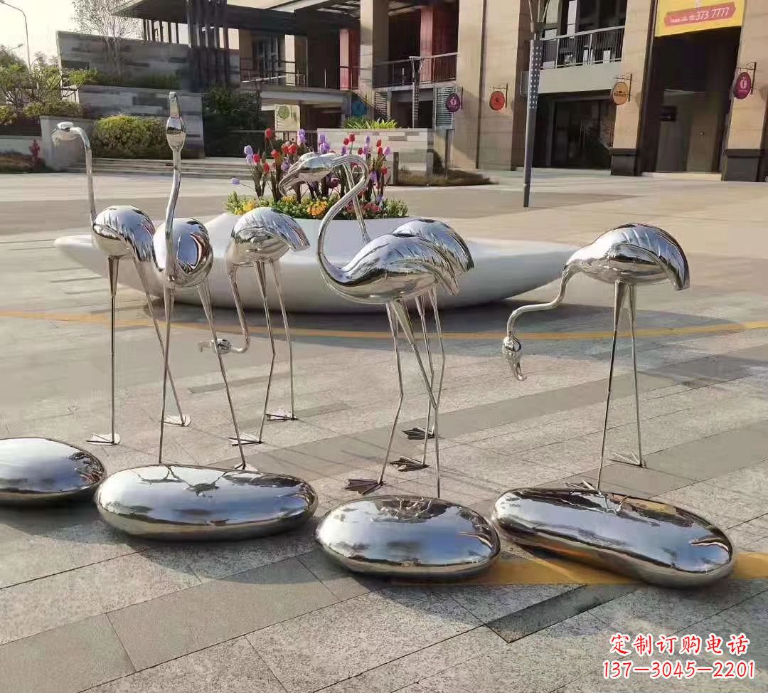 温州不锈钢公园镜面鹅卵石火烈鸟雕塑
