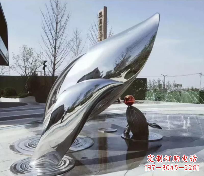 温州不锈钢公园镜面海豚雕塑