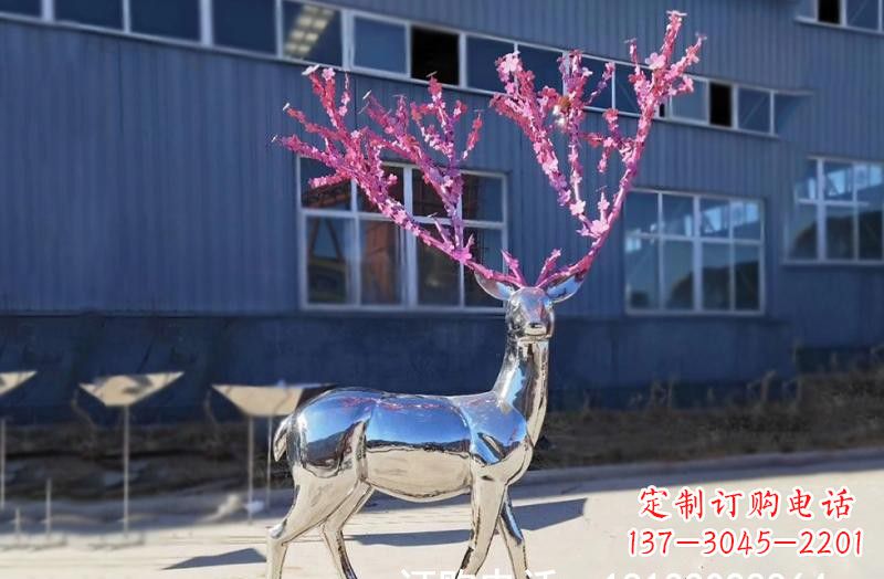 温州不锈钢公园镜面树枝梅花鹿