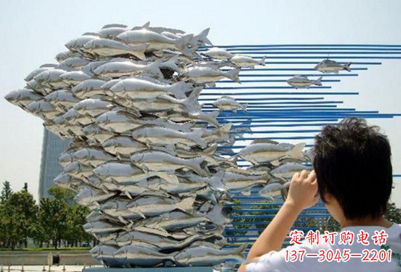 温州不锈钢公园鲤鱼群雕塑