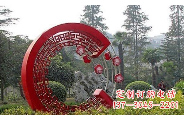 温州不锈钢公园镂空圆环和梅花雕塑