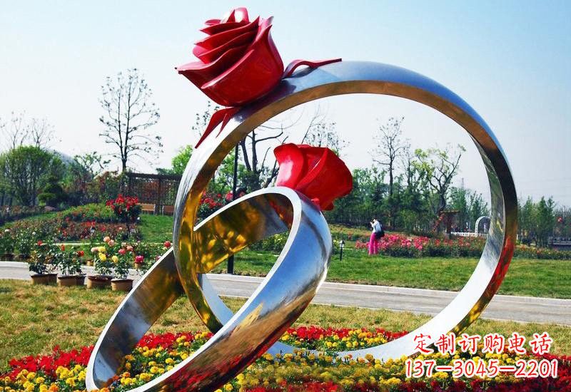 温州不锈钢公园玫瑰花戒指雕塑