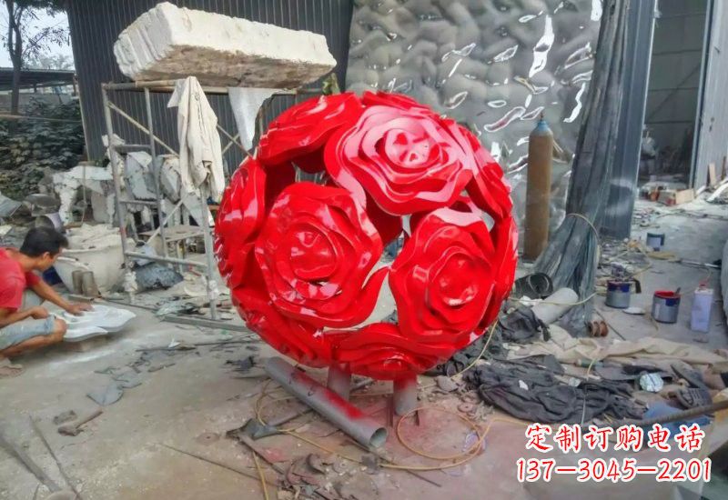 温州不锈钢公园玫瑰花镂空球雕塑