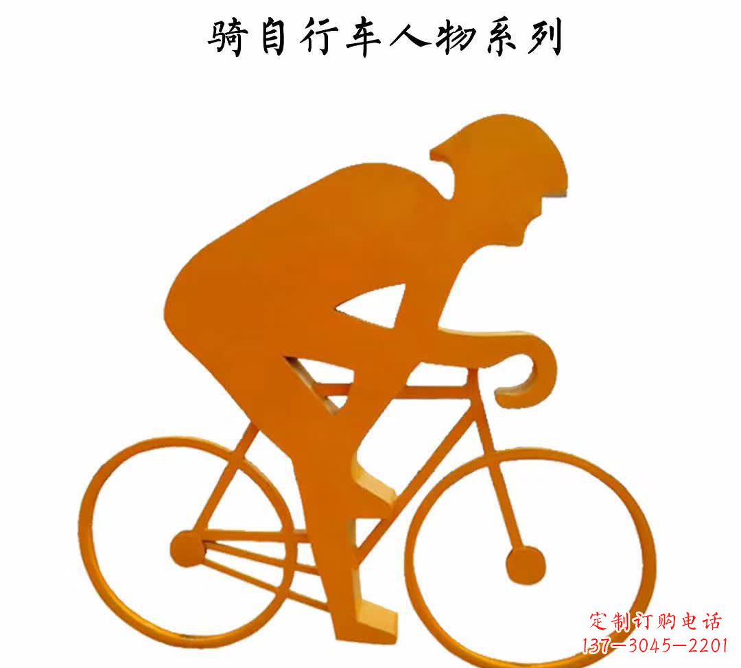 温州不锈钢公园骑自行车人物雕塑