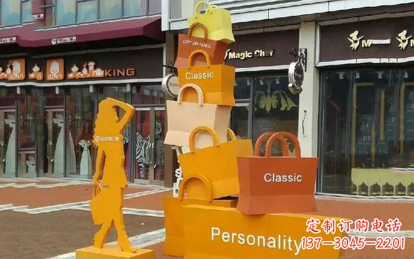 温州不锈钢购物袋步行街景观雕塑