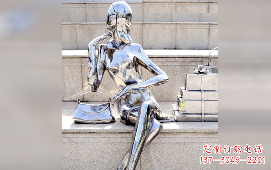 温州不锈钢购物美女人物雕塑