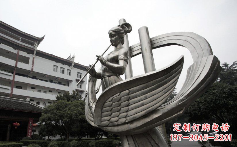 温州不锈钢古代美女吹笛子雕塑