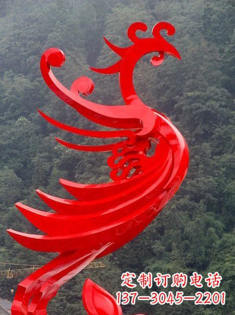 温州不锈钢广场红色凤凰雕塑