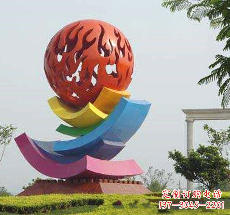 温州不锈钢广场火苗镂空球雕塑