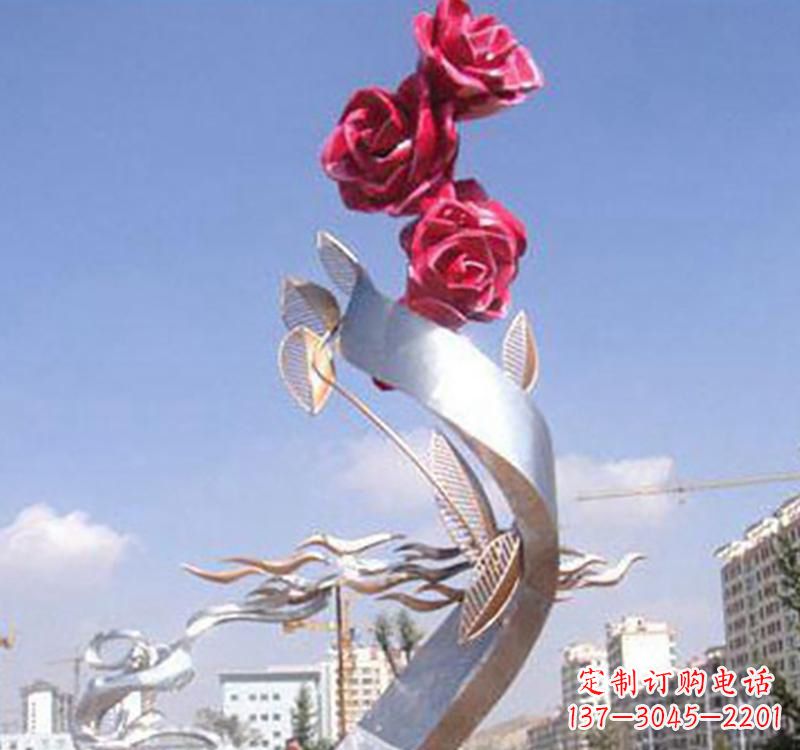 温州不锈钢广场景观玫瑰花雕塑