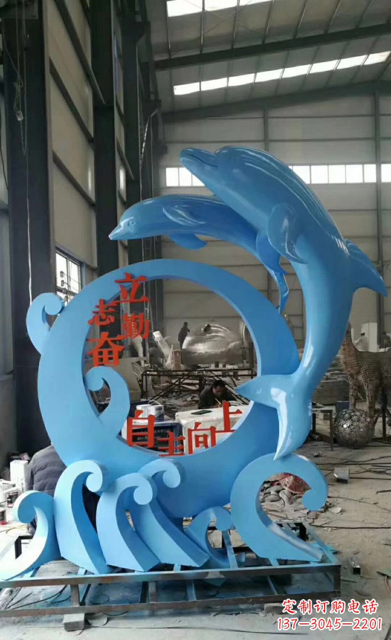 温州不锈钢广场跳跃海豚雕塑1